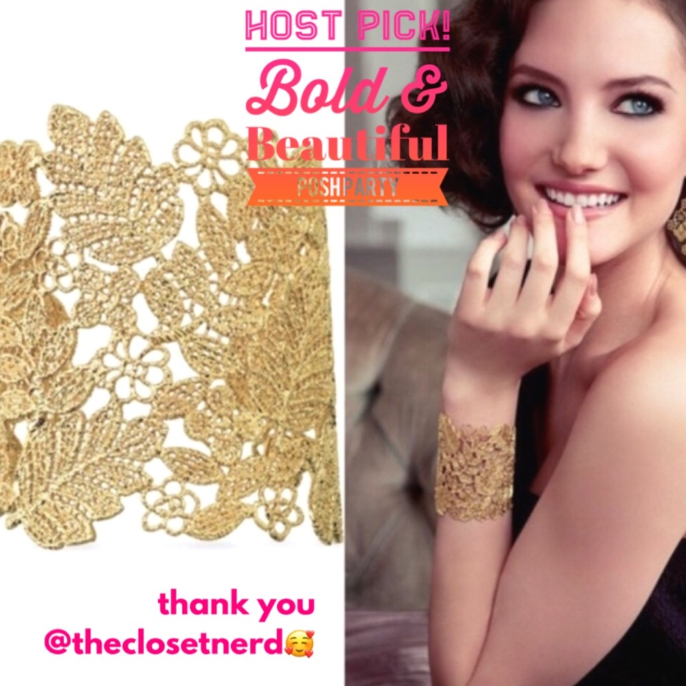 Stella & Dot |Dainty Gold Lace Chantilly Lace Cuff Bracelet